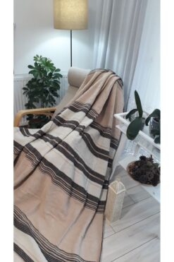Genel Markalar 4 Mevsim Pamuklu Battaniye Çift Kişilik 180*220cm Balkon Tv Battaniyesi Kahverengi Çizgili