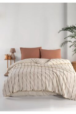 Macas Home Iris Mocca %100 Pamuklu Yıkamalı İpliği Boya Vintage Çift Kişilik Nevresim Takım 200*220