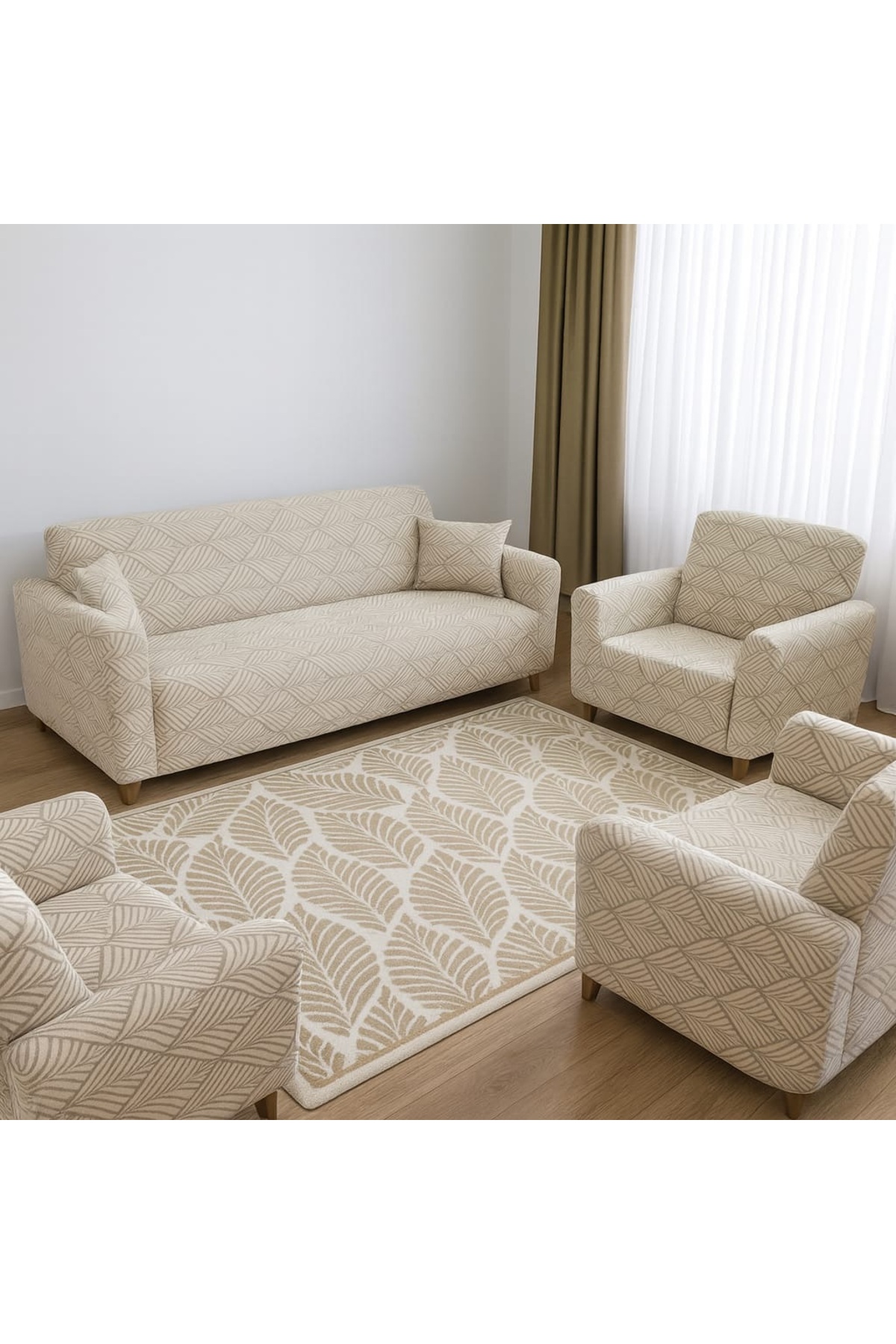 BASHTUGH TİCARET Koltuk Örtüsü takımı 4 Parça 3 3 1 1 Jakar Esnek Lastikli Leke Tutmaz yıkanabilir Çekyat kılıfı