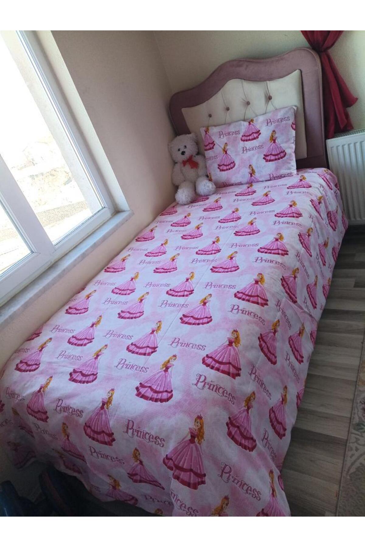 EVKE Tek Kişilik Nevresim Takımı Kız Çocuk Ranforce Pamuklu Prenses Desenli 155x230 Cm - Görsel 3