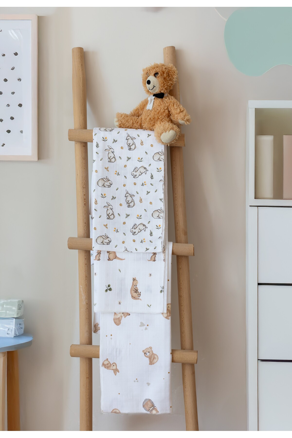 lizayn home Çok Amaçlı Müslin Örtü & Battaniye 3'lü Set %100 Pamuk Oeko-teks Sertifikalı 80x80 Cm - Görsel 3