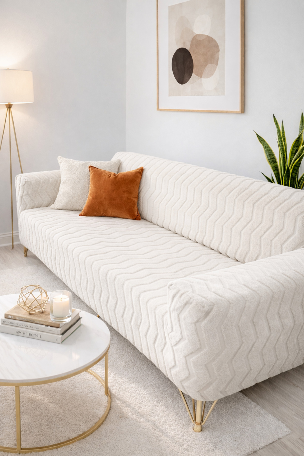 HaNemCe Likrali Lastikli Geçirmeli welsoft koltuk örtüsü koltuk kılıfı zikzak desen (ürün 1 adettir) krem