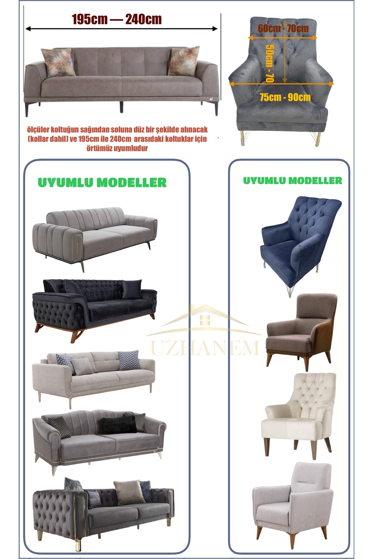 HaNemCe Likrali Lastikli Geçirmeli welsoft koltuk örtüsü koltuk kılıfı zikzak desen (ürün 1 adettir) krem - Görsel 2