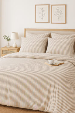 Loova Nevresim takımı çift kişilik"yorgan kılıfı+lastikli çarşaf+2yastık kılıfı" çizgili %100 pamuk