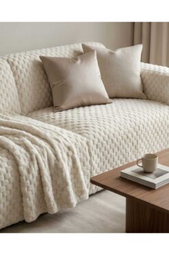 incila home AURİVA Peluş Koltuk Örtüsü Pofuduk Bubble Krem Sadece Oturmak Için 1 Adet 180 X 220 cm