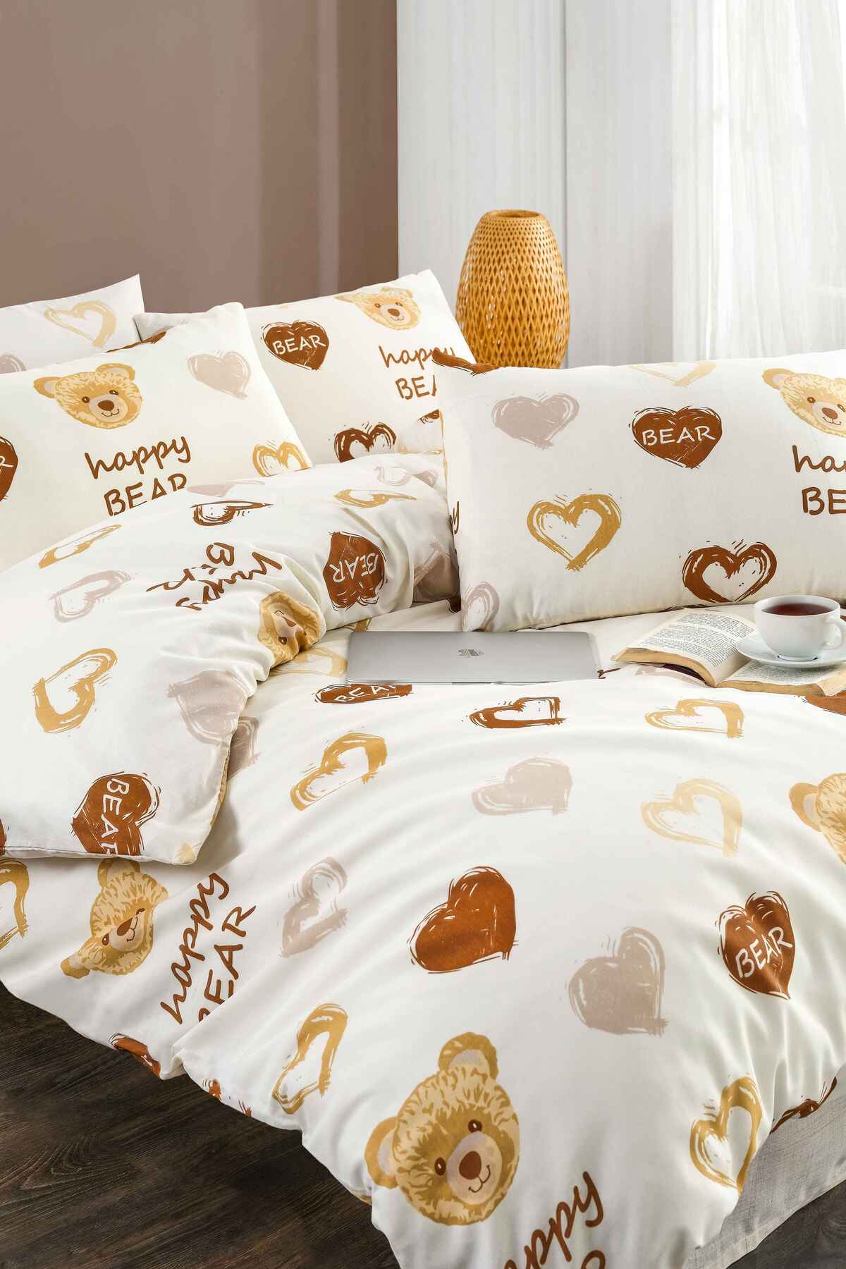 Tabu Home Ranforce Ayıcıklı Kalpli Çarşafı Lastikli Çift Kişilik Nevresim Takımı - Görsel 2