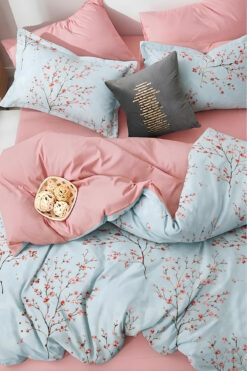 İQON Lastikli Çarşaflı Nevresim Takımı Çift Kişilik Blossom Mavi