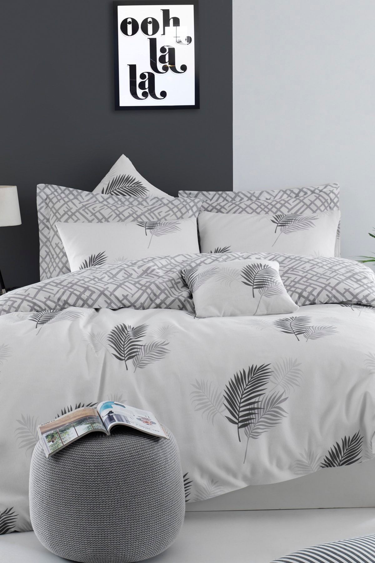 Enlora Home Mature Nevresim Seti Çift Kişilik Palma Gri