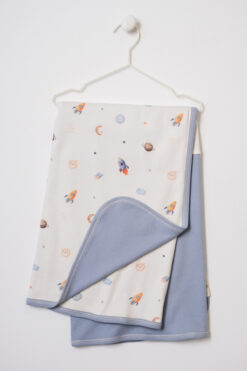 BABYLİM Erkek Bebek Uzay Baskılı Çift Taraflı %100 Pamuk Battaniye 85x90cm