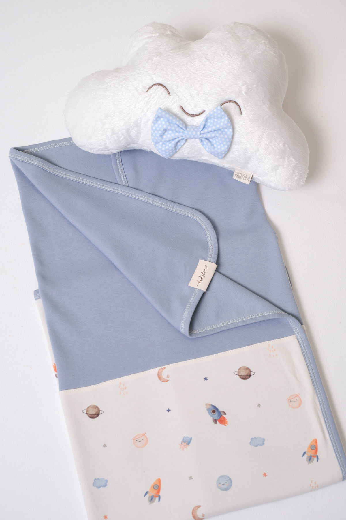 BABYLİM Erkek Bebek Uzay Baskılı Çift Taraflı %100 Pamuk Battaniye 85x90cm - Görsel 2