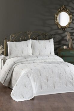 Çeyiz Diyarı Sonay Nakışlı Şönil 3 Parça Çift Kişilik Yatak Örtüsü