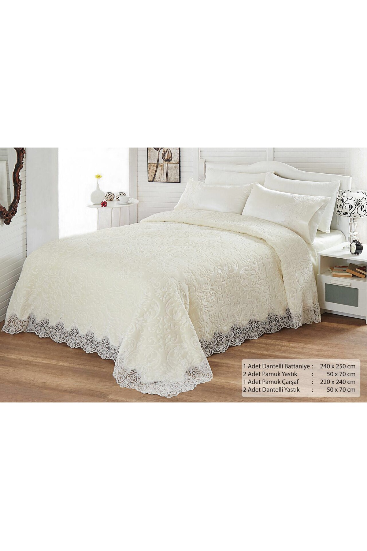 Mavi Kelebek Home ✨ Gelin Battaniyesi –(KUTUSUZ)Fransız Küpürlü & İnci İşlemeli Yatak Örtüsü ✨