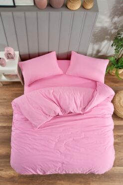 Valezium Pembe Çift Kişilik Nevresim Takımı Lastikli Çarşaf Ve 2 Yastık Kılıfı