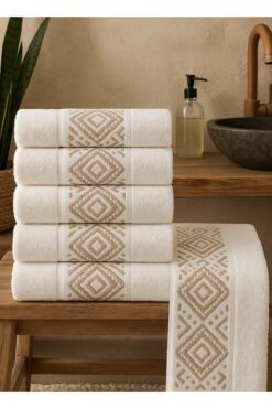 Güvenal White Kilim desen 6 Adet 50*90 Desenli Havlu | Havlu Havlu Seti | | El Yüz Havlusu | Çeyiz Havlusu