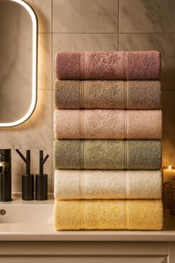 Güvenal Azra 6 Adet 50*90 Kutulu Desenli Havlu | Havlu Seti | Havlu Takımı | El Yüz Havlusu | Çeyizlik Havlu