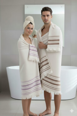 BAMİROSE Liana 50x90 70x140 Cm 4'lü Banyo Havlu Takımı, Plaj Havlusu, Hamam Takımı