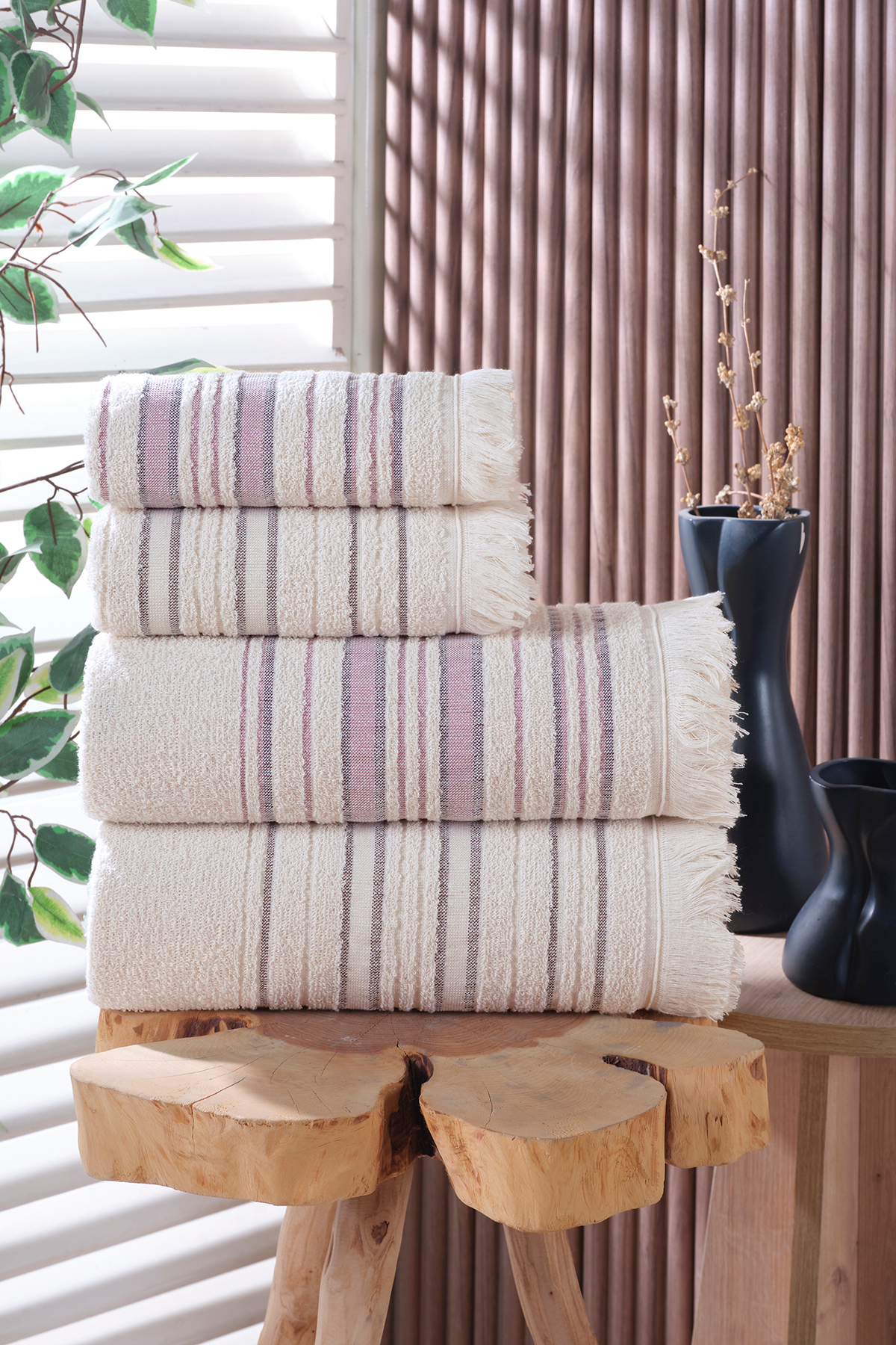 BAMİROSE Liana 50x90 70x140 Cm 4'lü Banyo Havlu Takımı, Plaj Havlusu, Hamam Takımı - Görsel 2