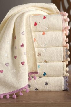 Meslina Home Ponponlu Saçaklı Nakışlı 30x50cm 3 Parça Mutfak Havlusu | Kurulama Bezi | El Havlusu