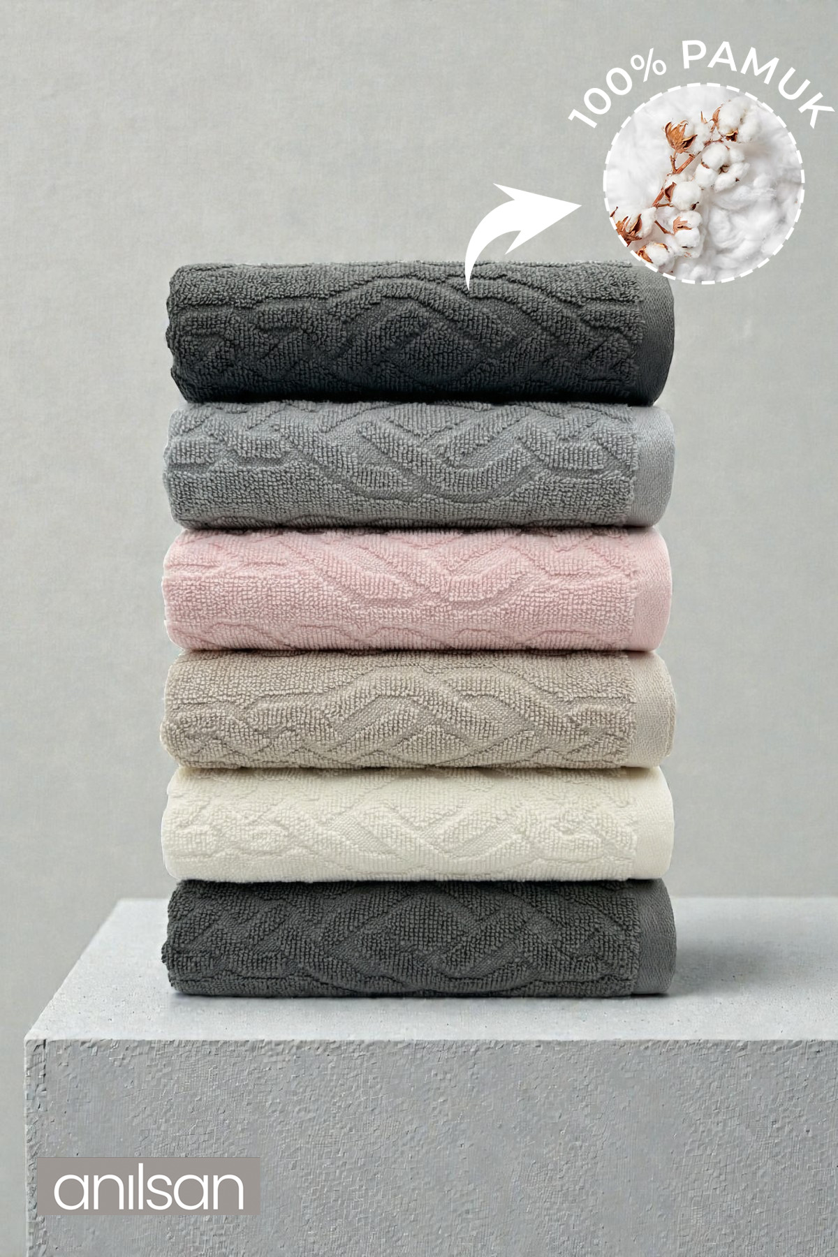 Anılsan 6'lı İsba El Havlusu - 50x80 Cm, 170 Gr, %100 Pamuk, Spa Ve Otel Havlusu