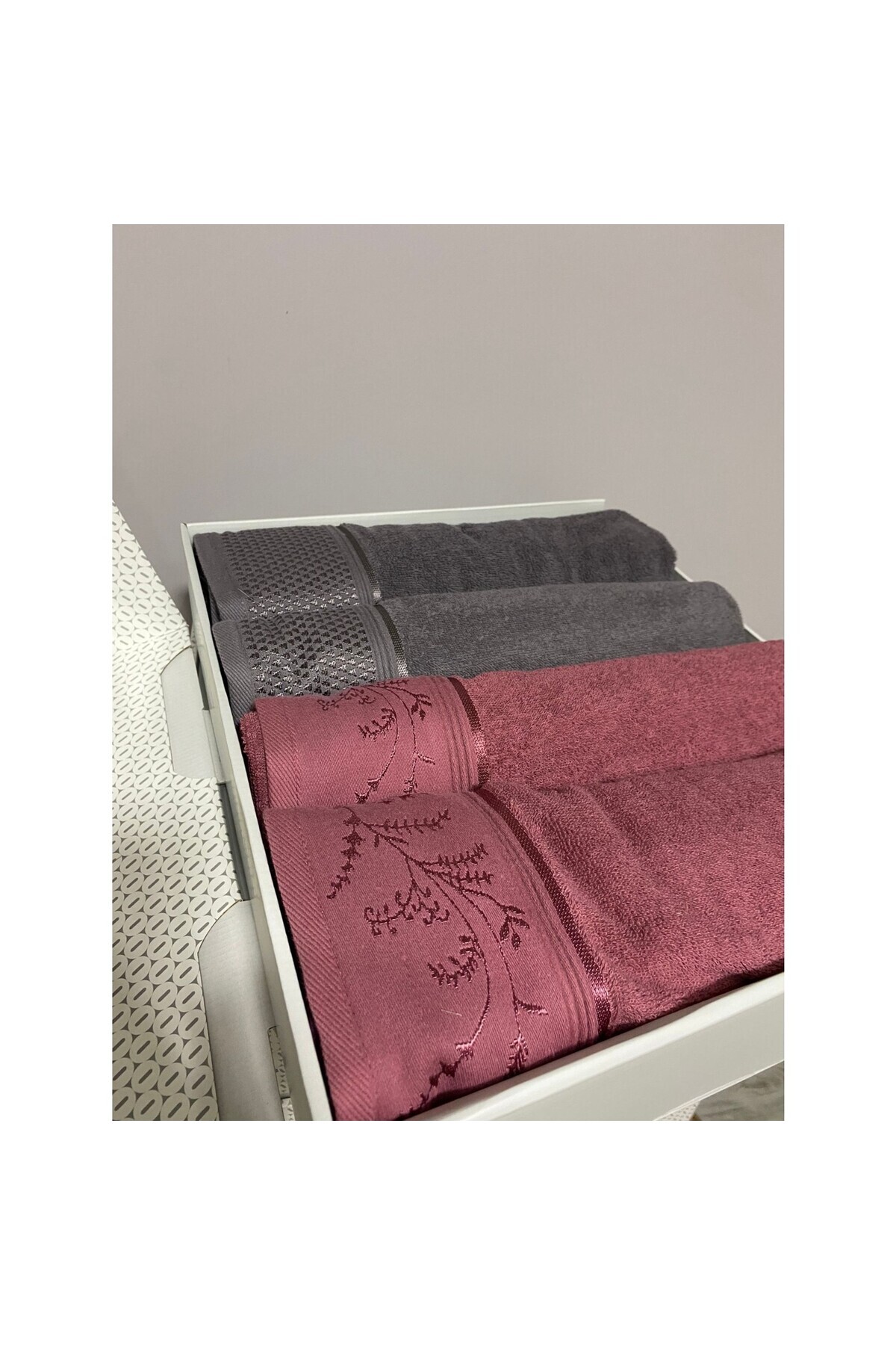 Özdilek Ditsy Best Set Hamam Takımı Mürdüm - Antrasit.