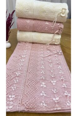 AYHANHOME 50x90 4'lü %100 Pamuklu Kadife Güpürlü Fiyonklu Desenli Havlu