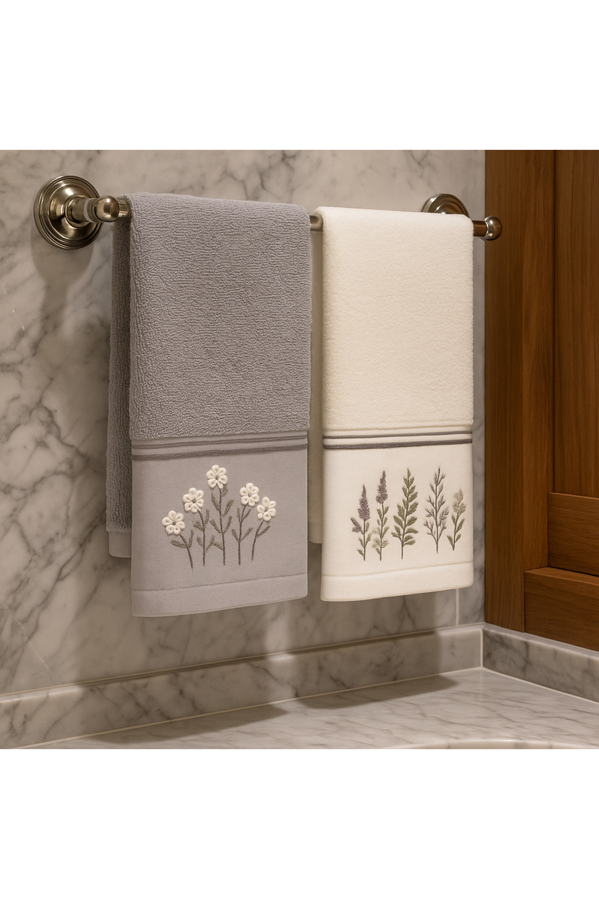 Özdilek Çiçek Nakışlı 2'li Havlu Seti