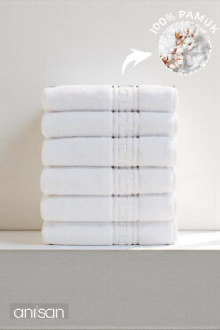 Anılsan 6'lı Beyaz Greek Mini El, Yüz Havlusu 75Gr. - 30x50 Cm, %100 Pamuk, Spa Ve Otel Havlusu