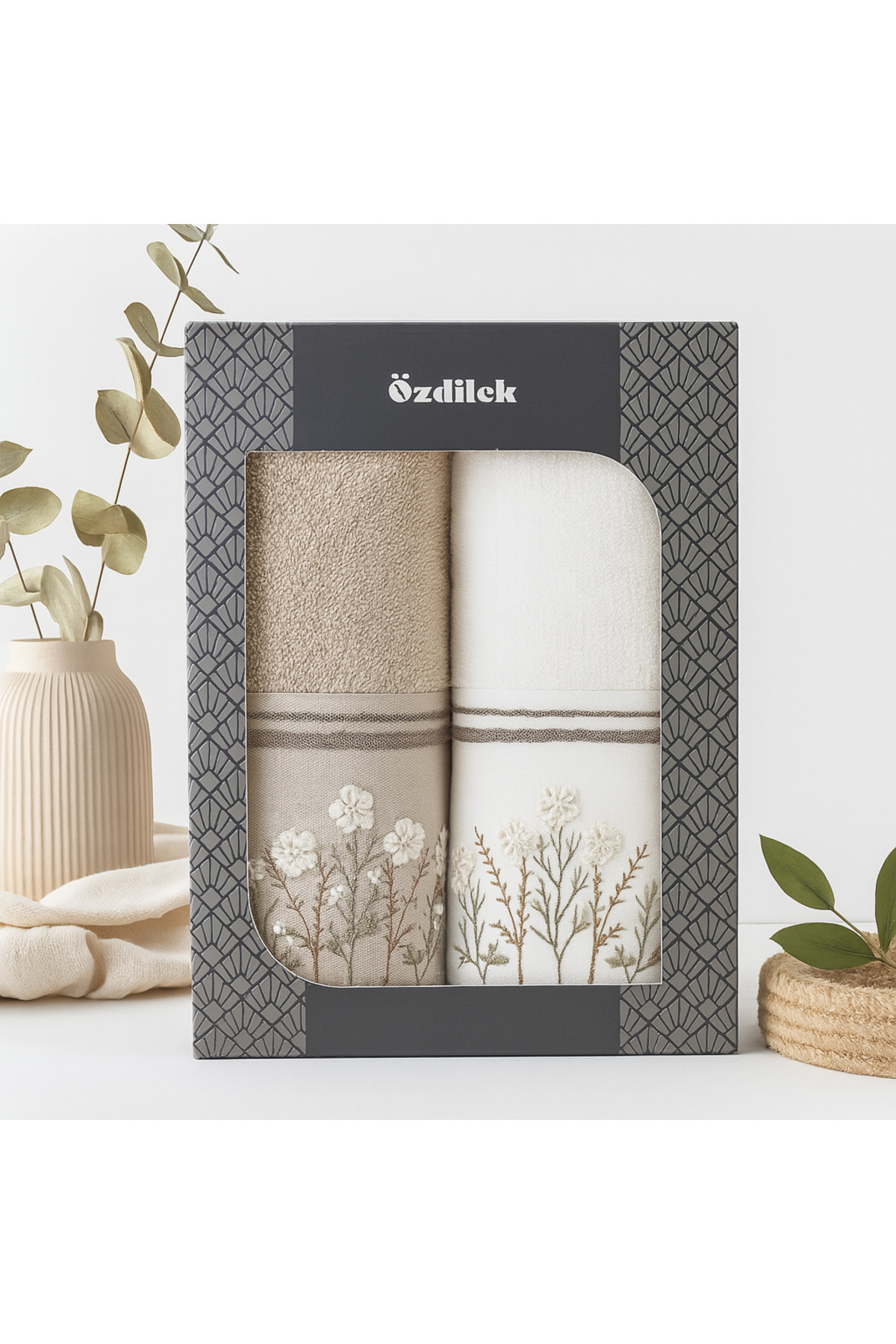 Özdilek Çiçek Nakışlı 2'li Havlu Seti - Görsel 2