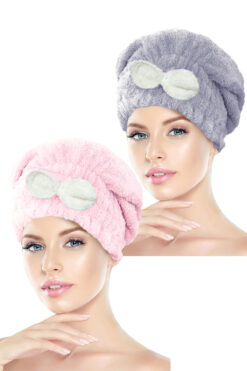 CHIZGY 2 Adet Mikrofiber Saç Havlusu Bonesi Lastikli Fiyonklu