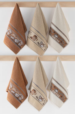 DNZGÜLCAN Kahve Desenli 6'lı Mutfak Havlusu Seti 30x50 cm | %100 Pamuk El Havlusu, Kurulama Bezi