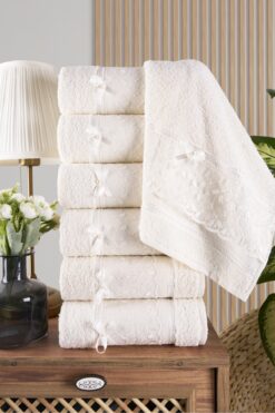 Familia Home 6'lı Güpürlü Kurdeleli El&yüz Havlusu | Beyaz Starya