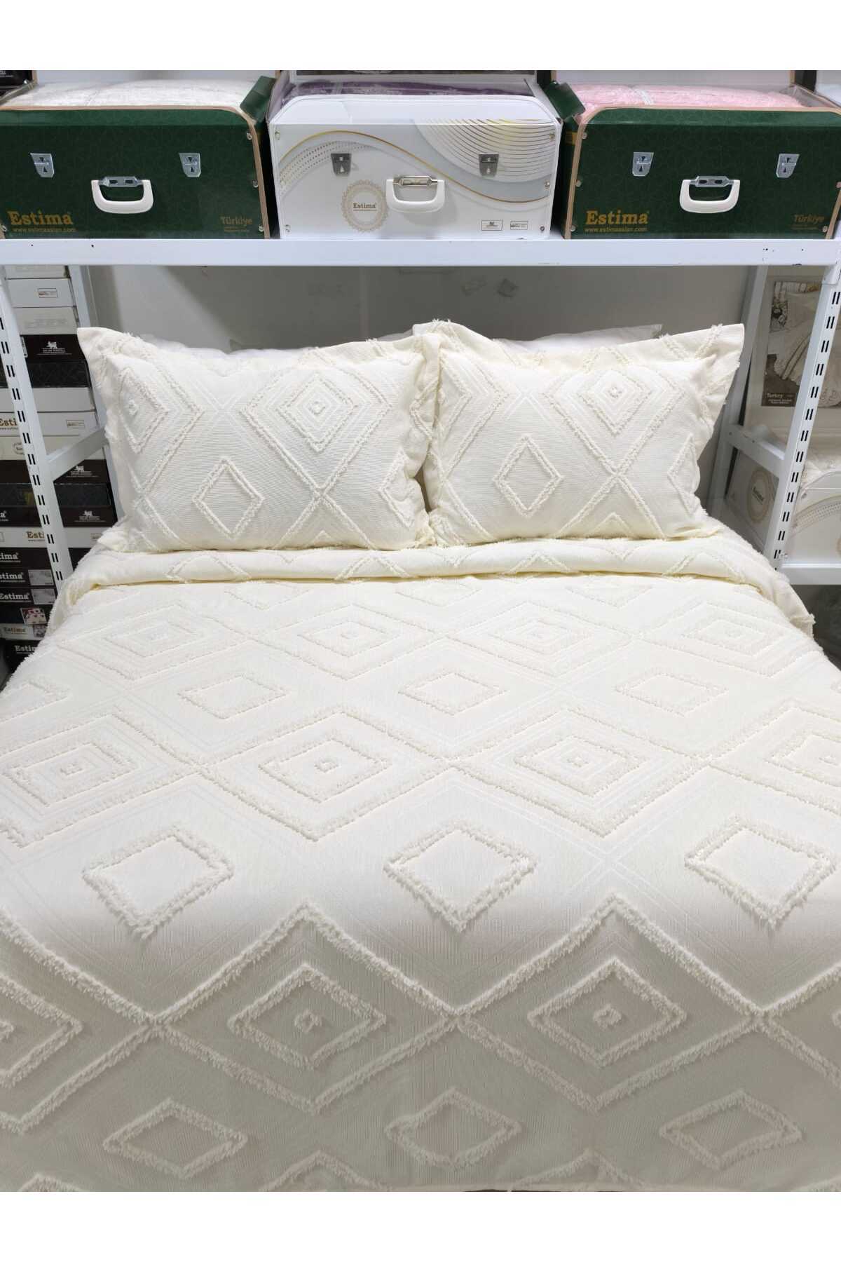 bursa çeyiz Sofya İskandinav Çift Kişilik Püsküllü Yatak Örtüsü 250x260 2 Yastık 50x80 - Görsel 2