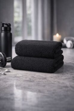 Elaganya Siyah 2'li Spor Fitness Havlusu Leke Tutmayan Kuaför Berber Havlu 50x90 Cm