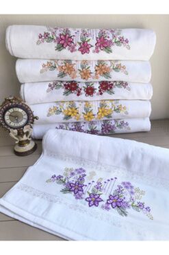 Peacock 6 Adet 3 Boyutlu Nakışlı , %100 Pamuk El & Yüz Havlusu 50 X 90 (2600GR)