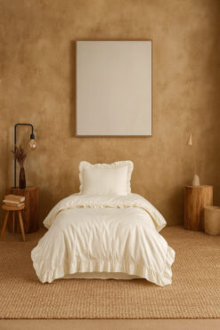 Violacasa Tek Kişilik Fırfırlı Nevresim Seti %100 Pamuk Prıvate Krem