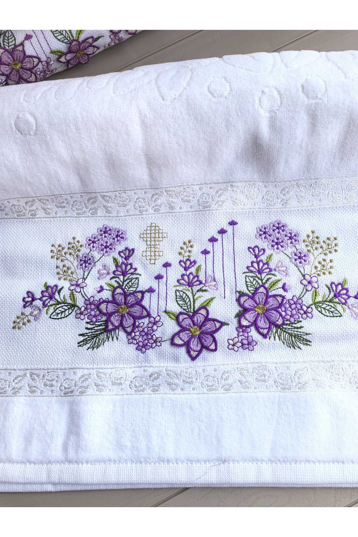 Peacock 6 Adet 3 Boyutlu Nakışlı , %100 Pamuk El & Yüz Havlusu 50 X 90 (2600GR) - Görsel 2