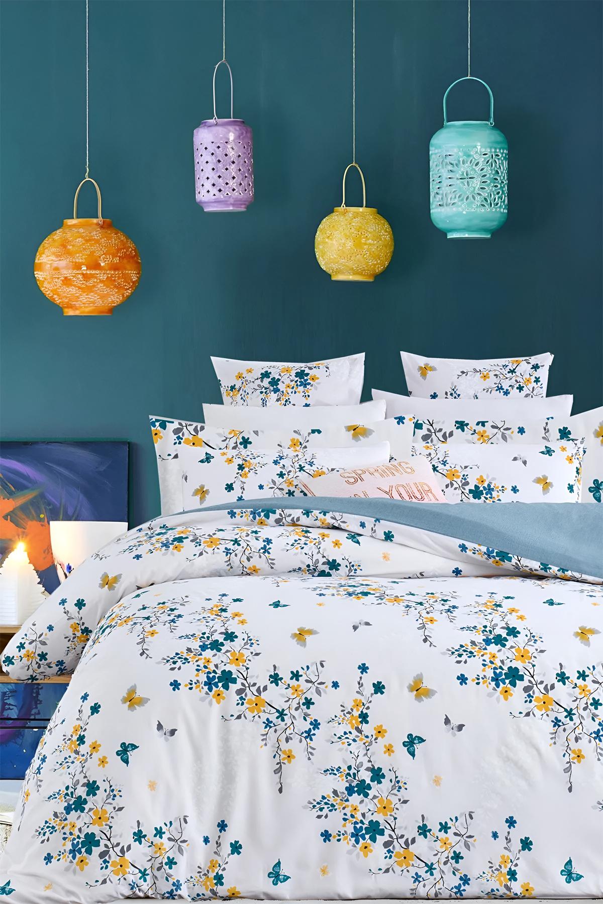 İQON Lastikli Çarşaflı Nevresim Takımı Çift Kişilik jungle Petrol