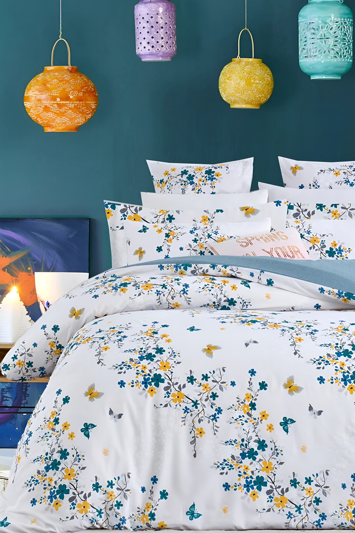 İQON Lastikli Çarşaflı Nevresim Takımı Çift Kişilik jungle Petrol - Görsel 2