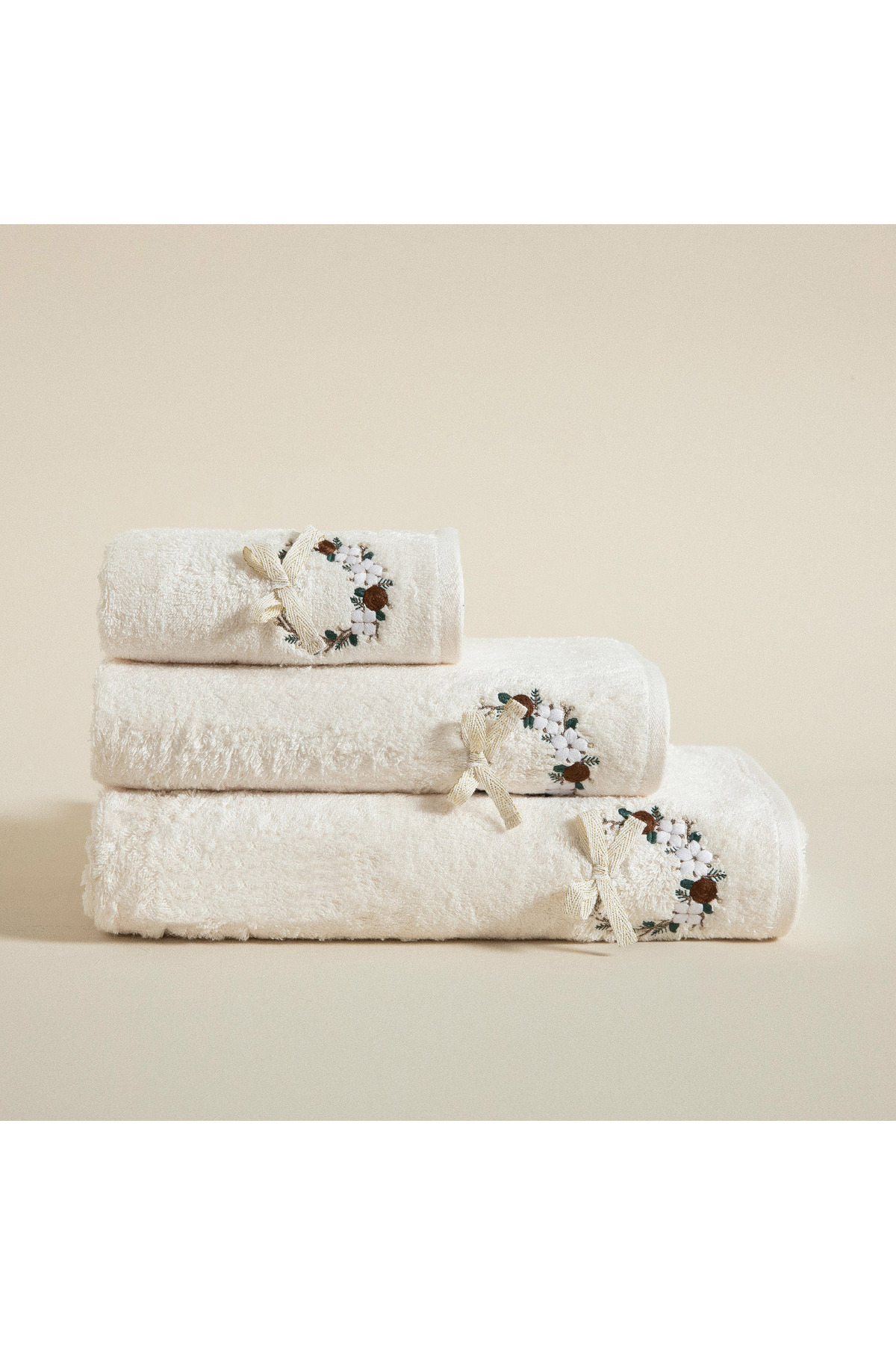 Chakra Bigode Yüz Havlusu 50x90 cm Ekru - Görsel 2