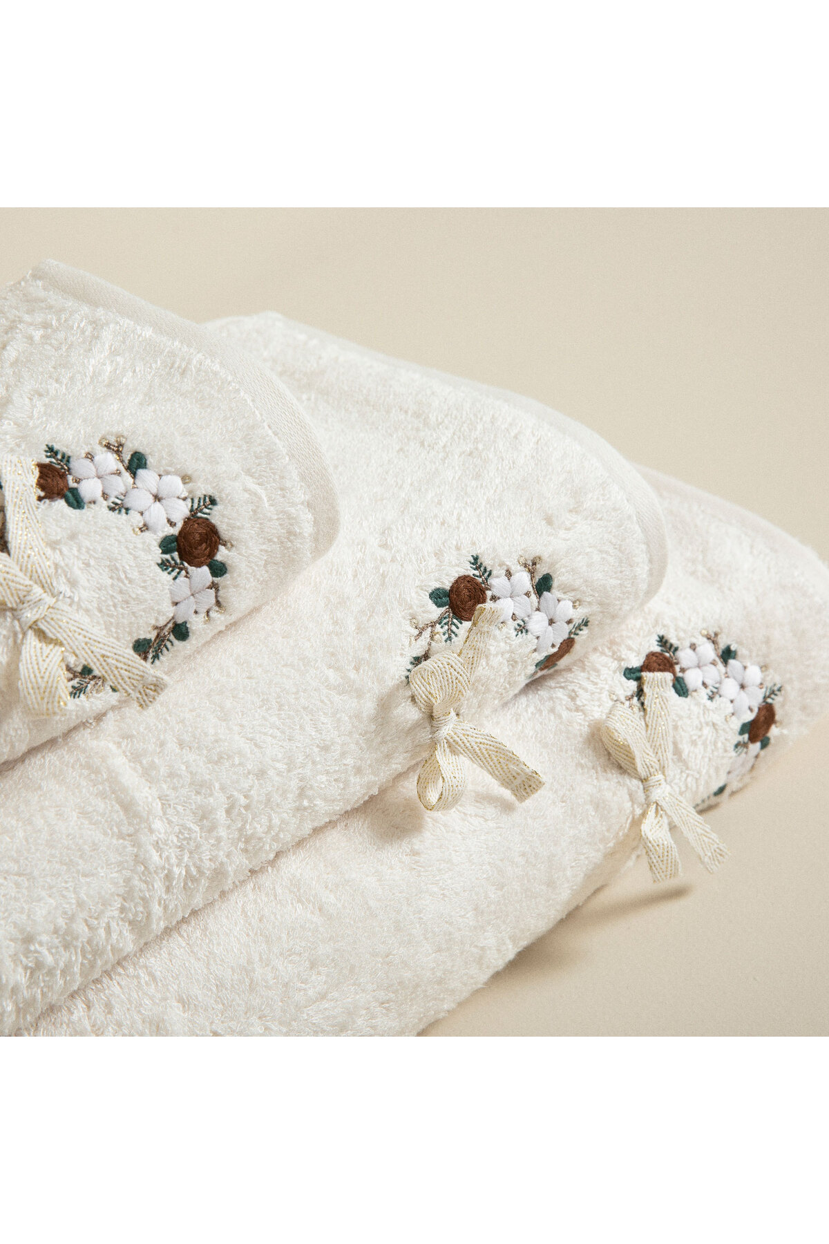 Chakra Bigode Yüz Havlusu 50x90 cm Ekru - Görsel 3