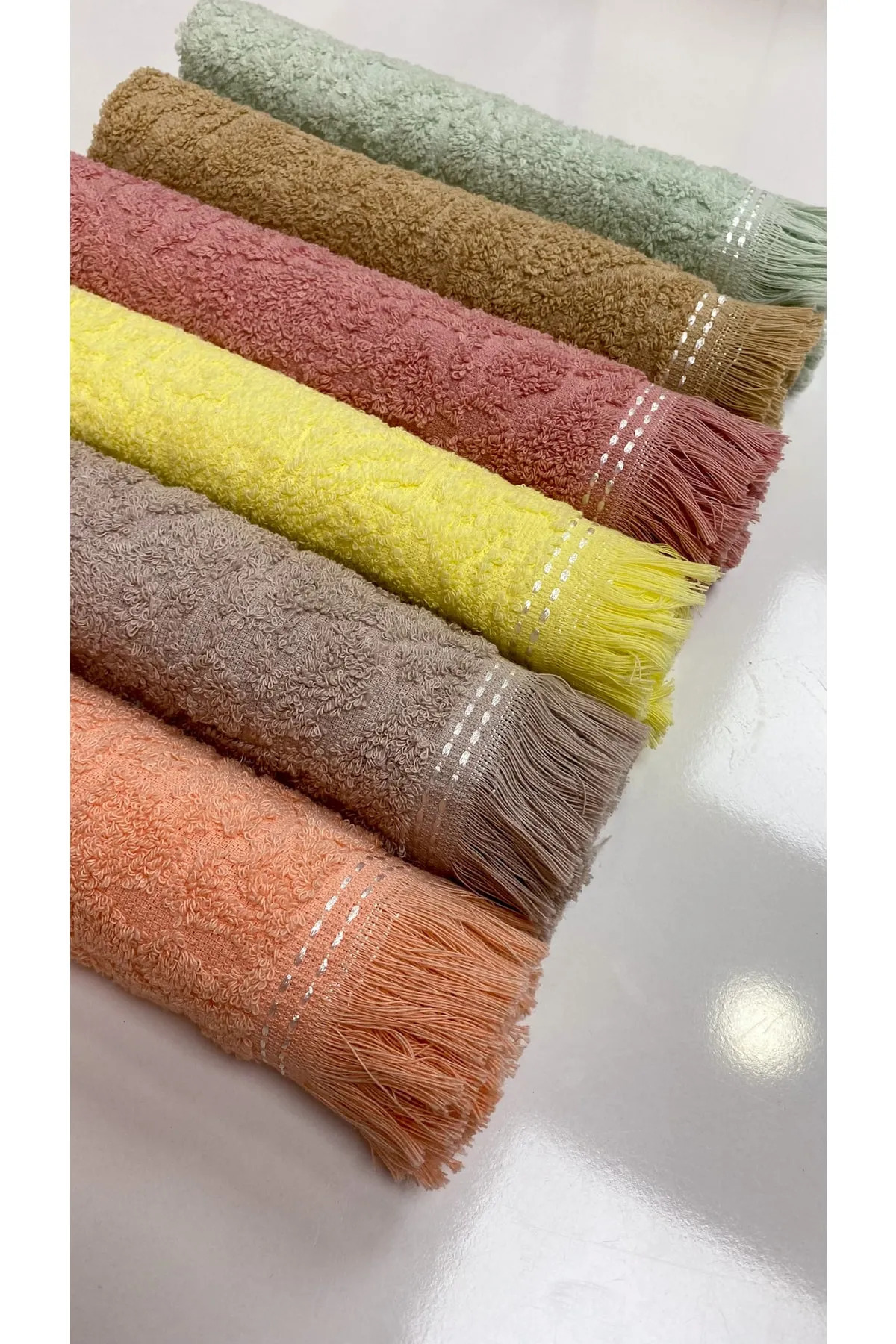 by ballı biocotton Biocotton Püsküllü Jakarlı Mutfak/Banyo El Havlusu 6 Lı Set %100 Pamuk 30x50 Ebat - Görsel 2