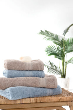 Yataş Angelina 4'lü Banyo Havlu Seti (50x90 cm/70x140 cm) - Mavi / Vizon