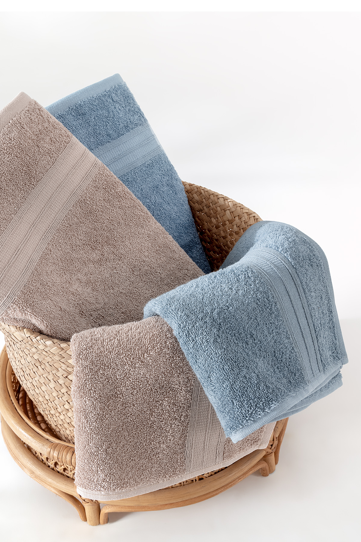 Yataş Angelina 4'lü Banyo Havlu Seti (50x90 cm/70x140 cm) - Mavi / Vizon - Görsel 2