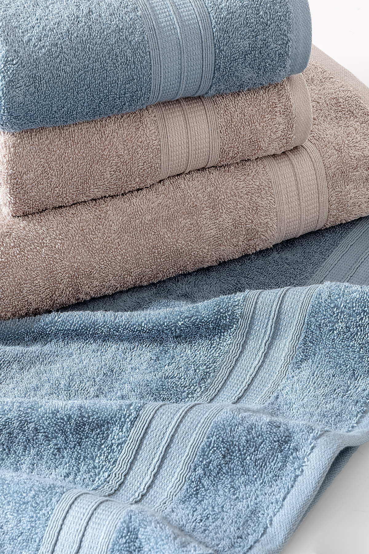 Yataş Angelina 4'lü Banyo Havlu Seti (50x90 cm/70x140 cm) - Mavi / Vizon - Görsel 3