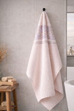 TEXTİLES MAGİC LAMP Çiçek Desenli %100 Pamuk Banyo Havlusu - Yumuşak , Emici , Desenli 100 x 140 cm