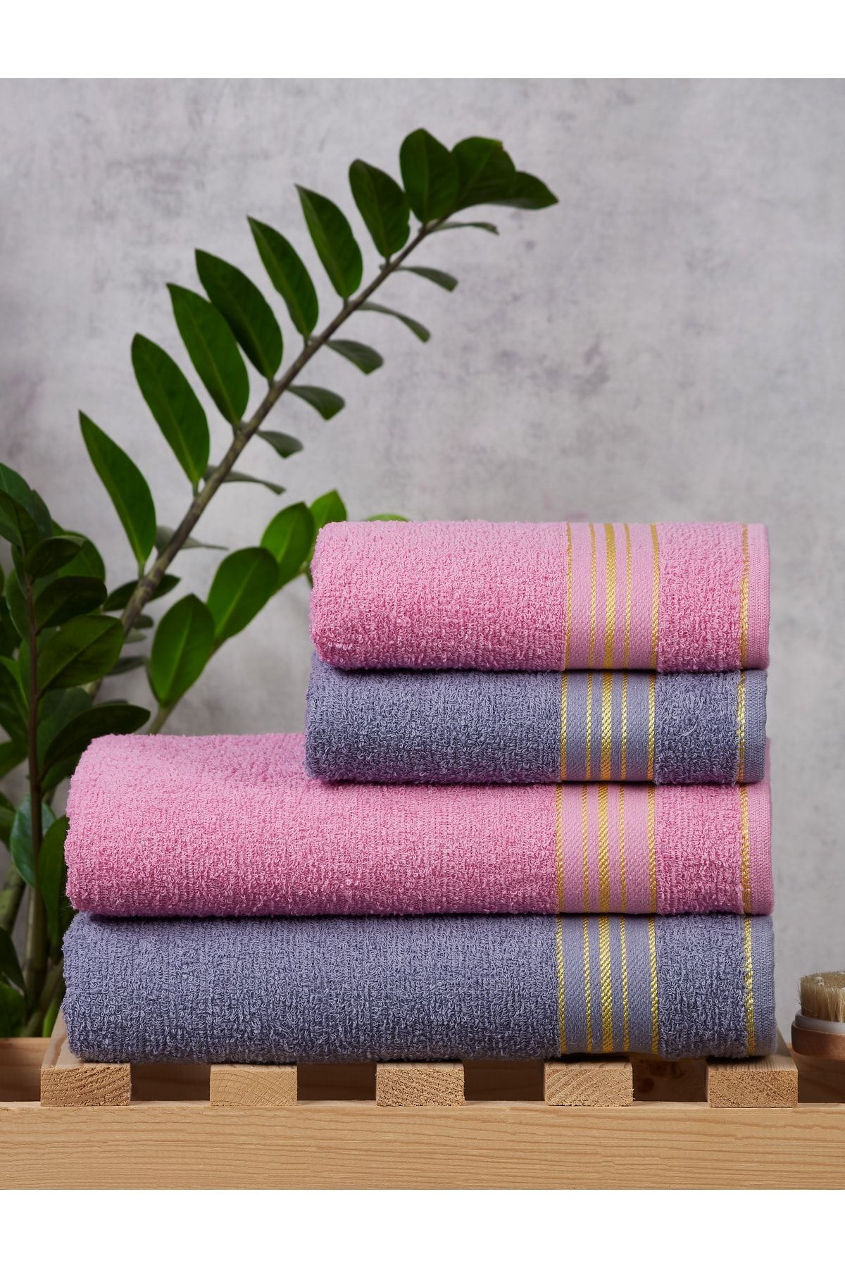 SARİNA renkli bir dünya Pırlanta Banyo Havlu Çeyiz ( 2 Adet El Yüz - Baş Havlusu-2 Adet Vücut - Banyo Havlusu )indigo-pembe