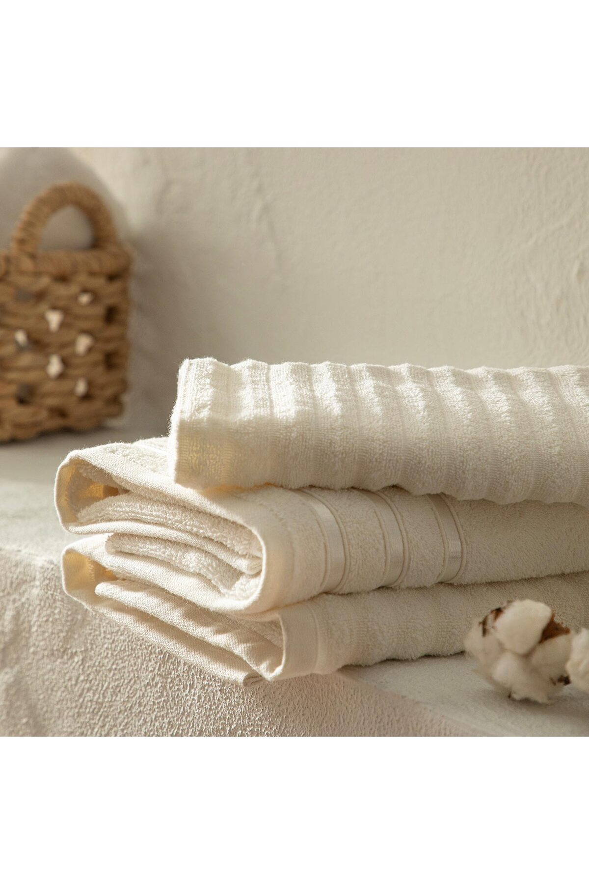 Chakra Waved %100 Pamuk Yüz Havlusu 50x80 cm Ekru - Görsel 2