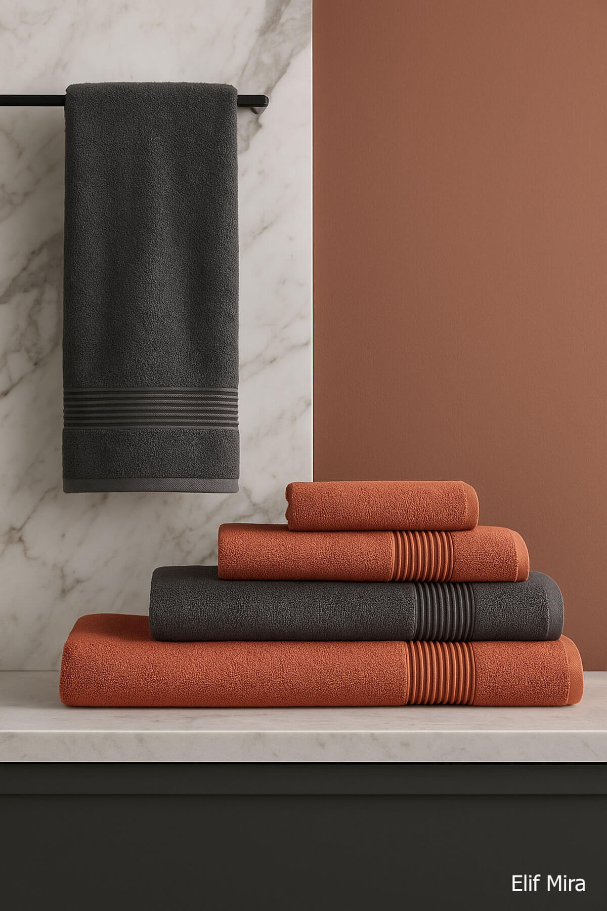 Elif Mira 6 Parça Banyo Havlusu Seti %100 Pamuklu 70x140 cm Serenio - Görsel 2