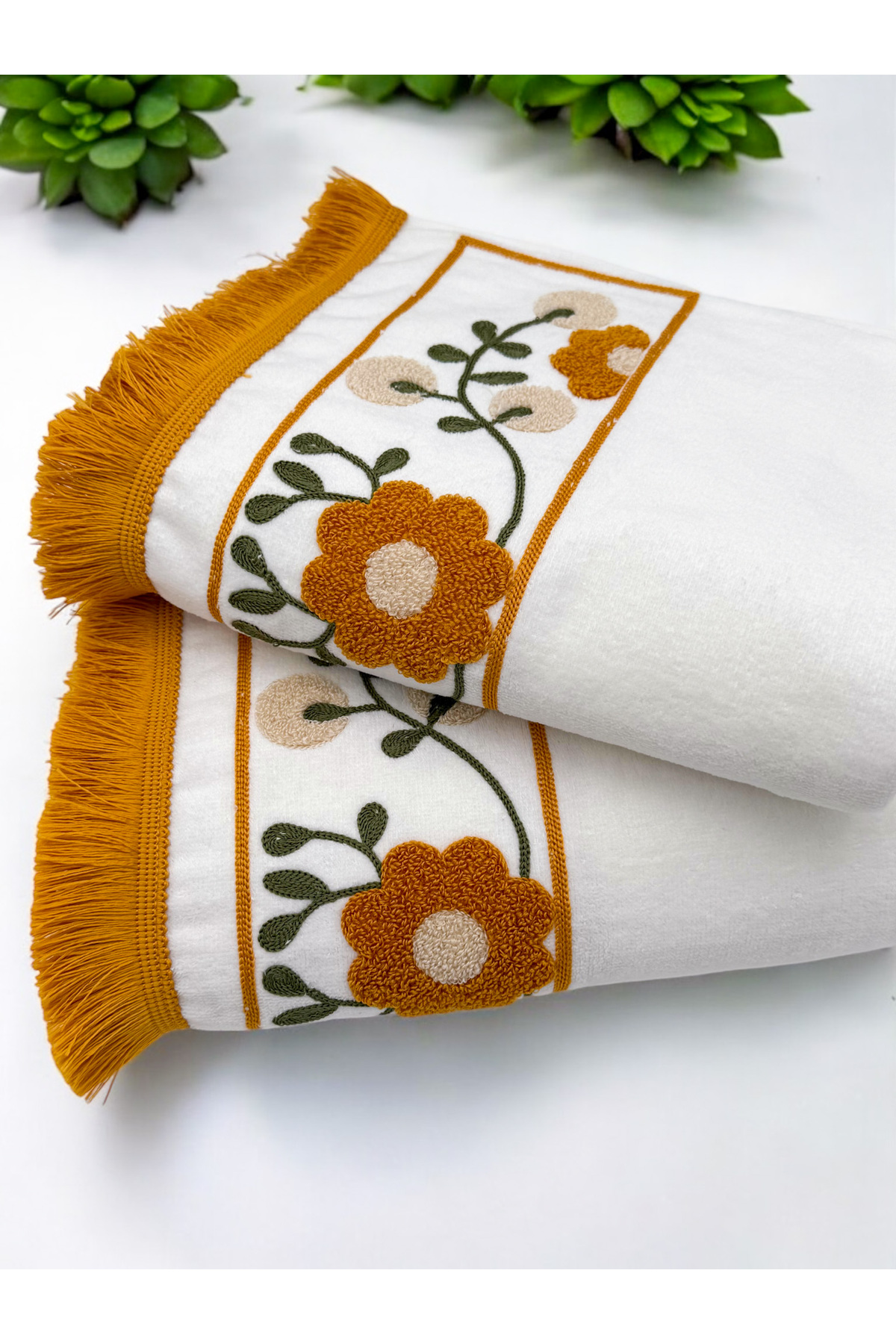 AYHANHOME Punch Nakışlı Saçaklı 2 Adet 50x90 El Yüz Havlu Seti - Görsel 2
