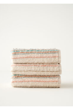 Bella Maison %100 Pamuk Stripe İpliği Boyalı 3'lü Yüz Havlusu Seti Krem (50x90 cm)